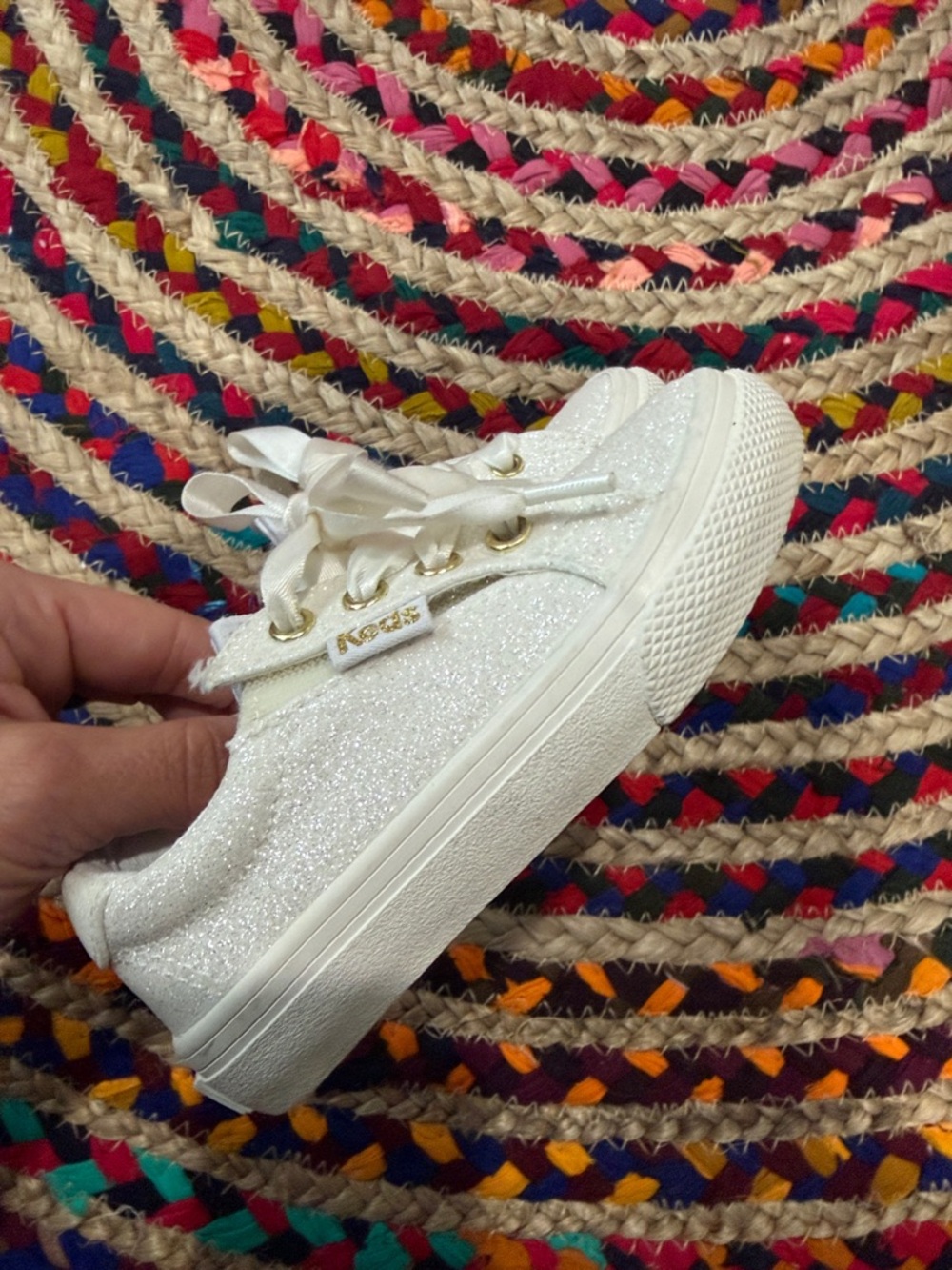 Keds White Glitter Ribbon Lace Kids Sneakers Toddler Shoes - Size 6 - Picture 7 of 8